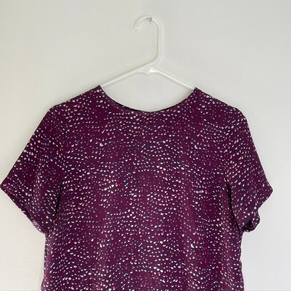 RENEE C. STITCH FIX Plum Purple Cream Navy Printed Short Sleeve Work Blouse Top - Picture 2 of 12